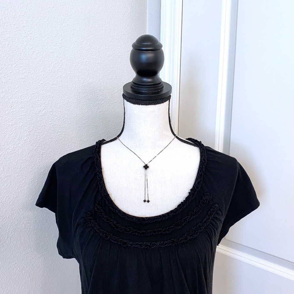 LOFT ANN TAYLOR Black Short Sleeve Shirt with Ruffles